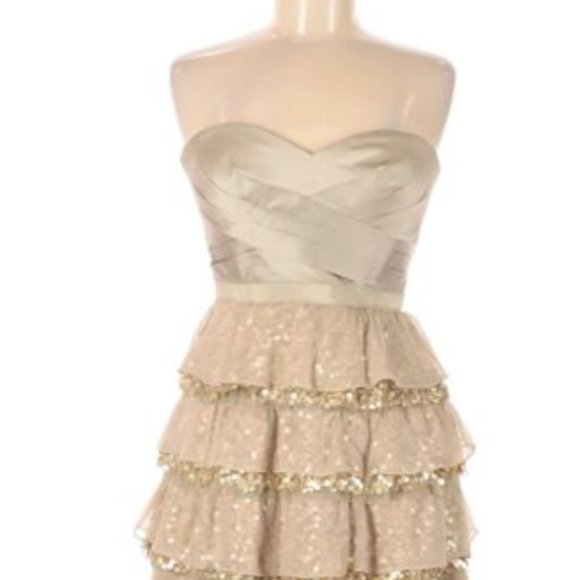 BCBGMaxAzria Dresses & Skirts - BCBG MAXARIA STRAPLESS COCKTAIL GOLD RUFFLED DRESS